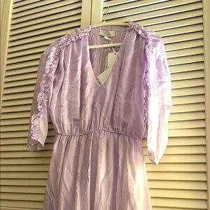 KAOS Silk Lilac Italian Made Dress Ruffle Size 42 Stretchy With Lining NWT
